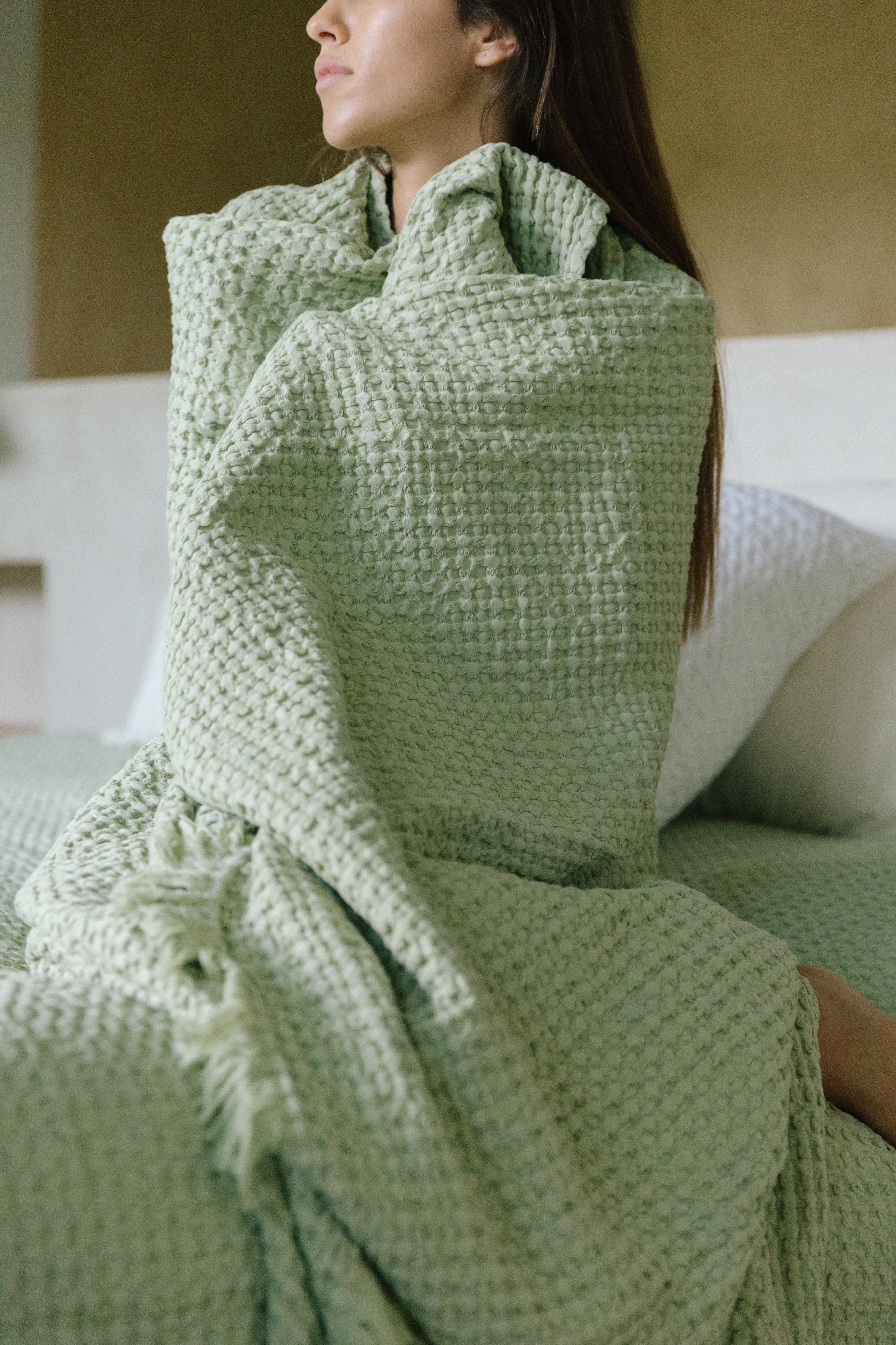 Khaki green Waffle Bedspreads - Torres Novas